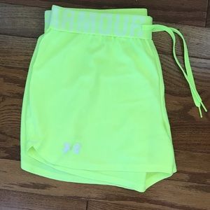 NEON YELLOW underarmour running shorts
